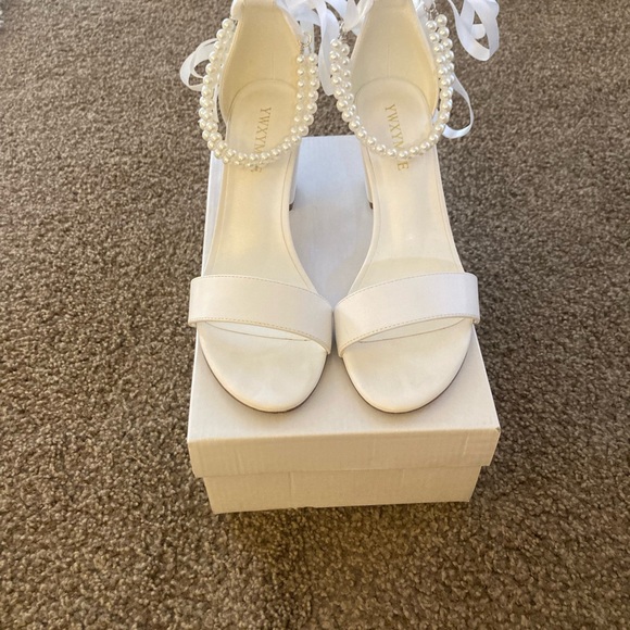 Shoes - White Pearl-Embellished Women's Wedding Heels